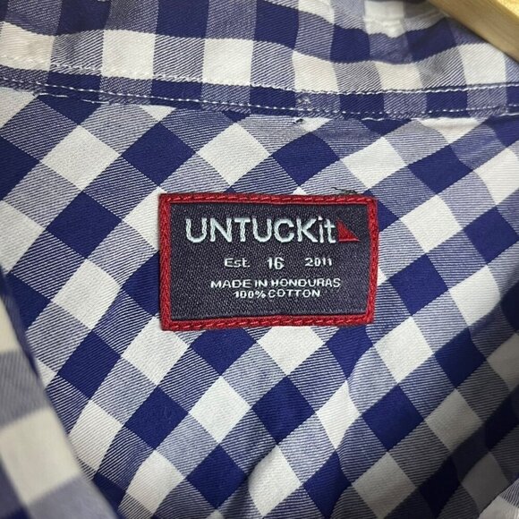 UnTuckIt Womens 16 Gingham Plaid Button Up Blue White Cotton Cottagecore Country - Picture 3 of 6